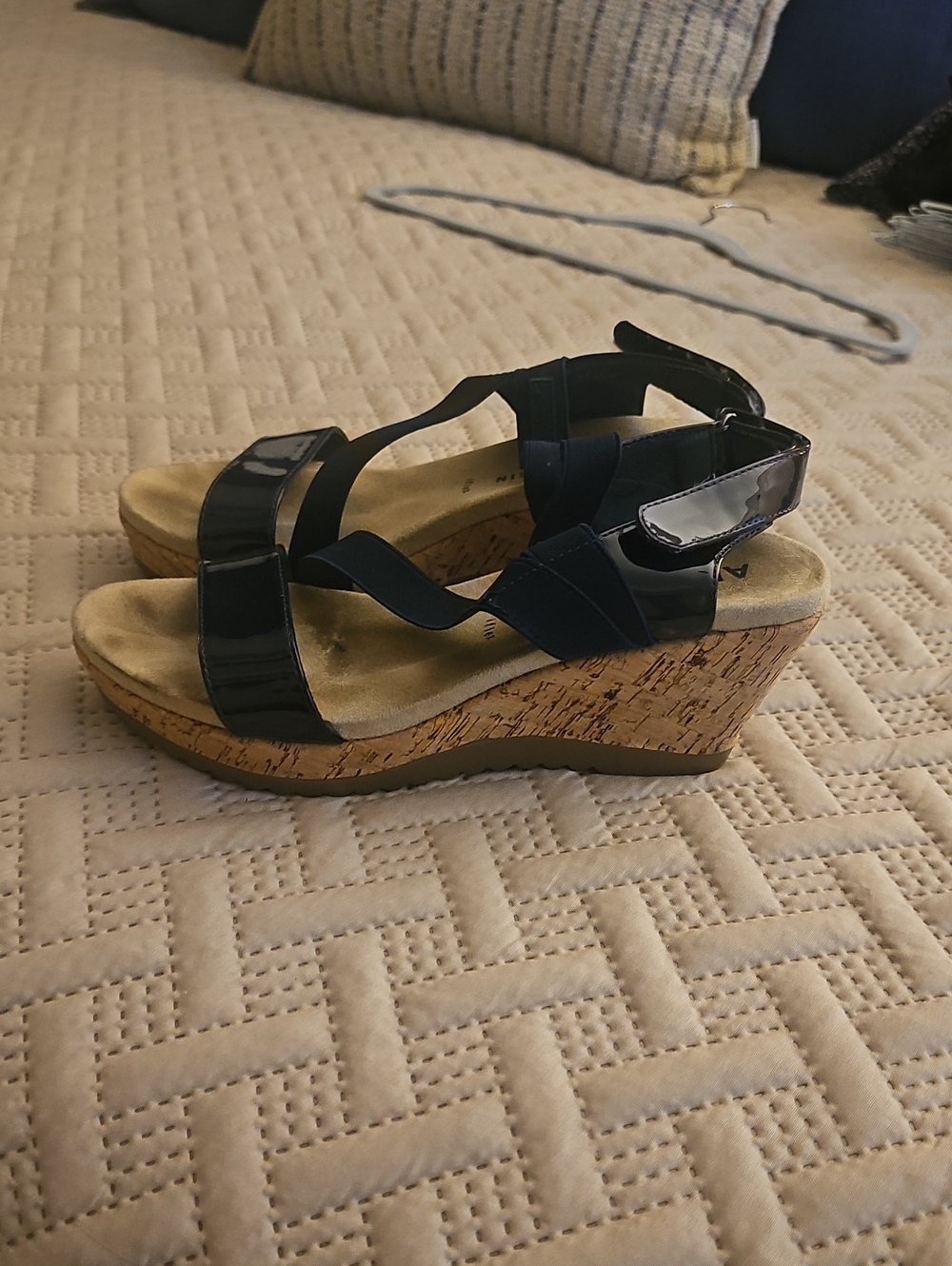 Women’s AK Anne Klein Navy Patent Cork Wedge Sandals